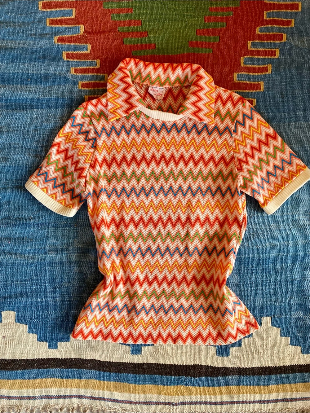 70s Chevron Knit Polo Top